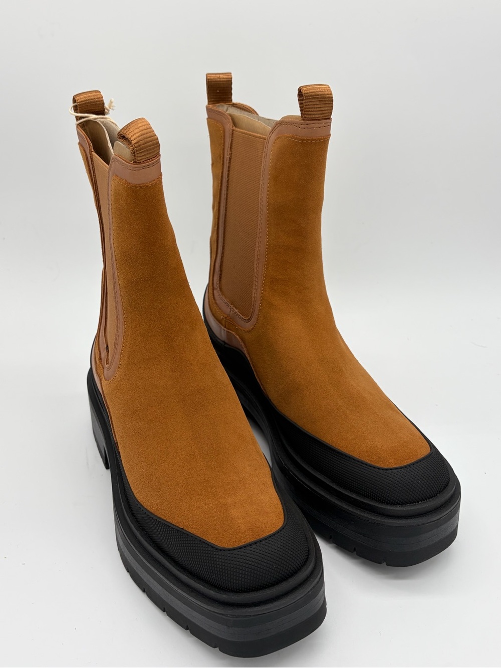 Sam Edelman Tan Suede Chukka Boots with Black Platform Sole